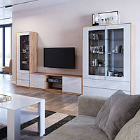 Сучасна стильна світла модульна ТВ стінка гірка під телевізор у вітальню, зал модерн Асті Миро-Марк