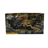 Военный игровой набор F 3109-20 самолет, машина, мотоцикл, 2 фигурки военных, движущиеся элементы, в коробке