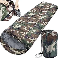 Теплый спальный мешок-одеяло 210 х 75см Камуфляж Тактический спальник кокон с капюшоном -15°C