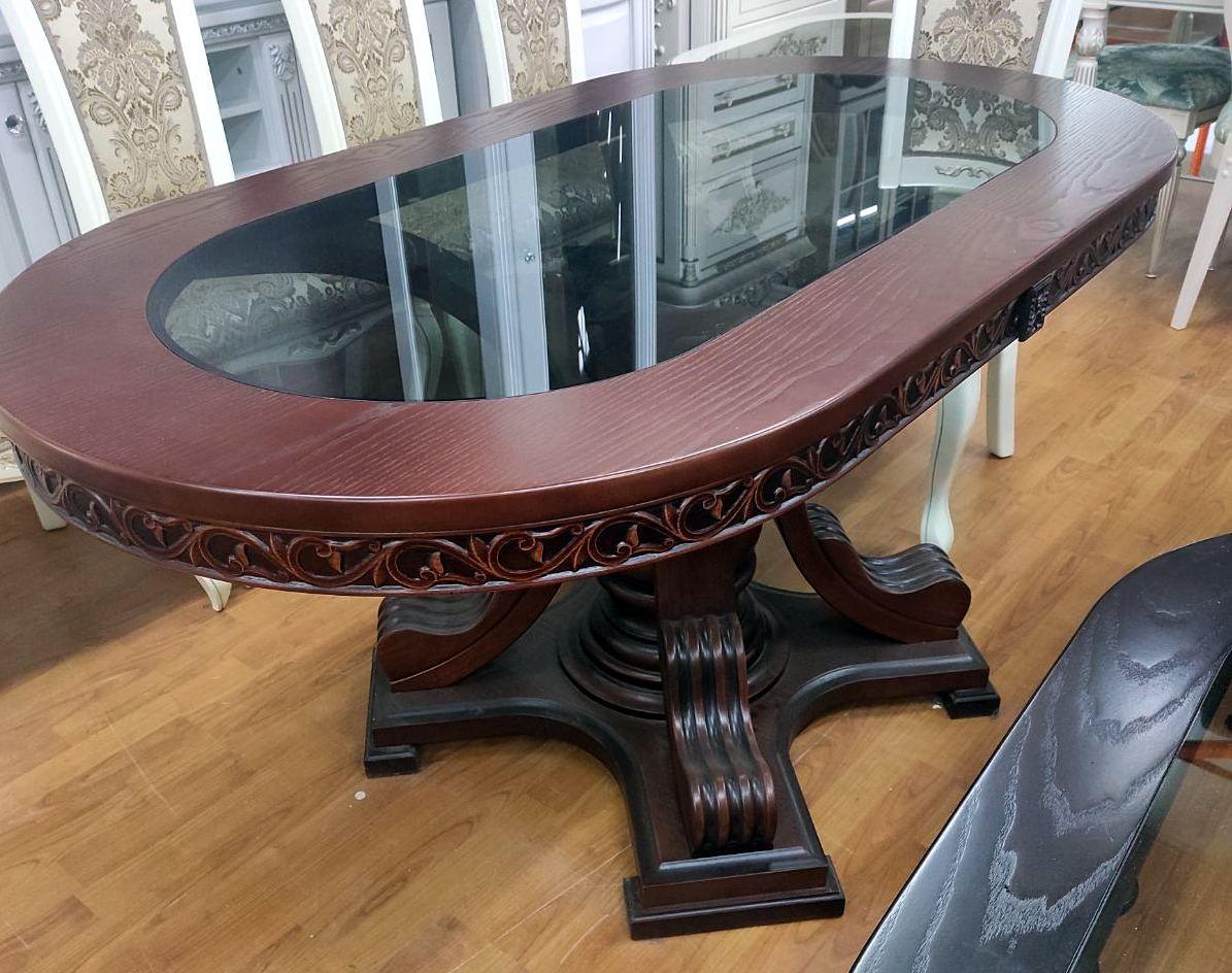 Стіл обідній нерозкладний з масиву дерева зі скляною стільницею Міраж РКБ-Меблі, колір на вибір