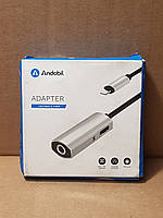 Адаптер Andobil ARAZ19 2 в 1, Lightning 3.5 mm aux кабель, зарядка, аудио выход, серебристый