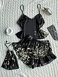 Чорна жіноча літня піжама зі стрейчевого атласу з принтом, фото 6
