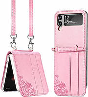 Кожаный чехол Daole через плечо для телефона Samsung Galaxy Z Flip 3 (розовый)