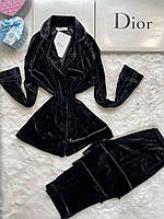 Женская бархатная пижама Christian Dior черная