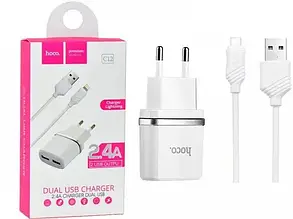 СЗУ адаптер 220V HOCO C12 2USB Smart Smart + кабель iPhone 2.4A, фото 4