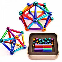 Нео куб стержни цветной 63 детали Магнитный конструктор головоломка неокуб Neo Cube color p