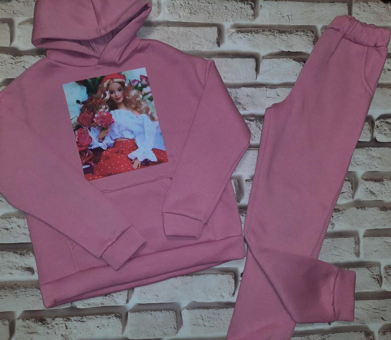 Дитячий теплий спортивний костюм на дівчинку колір рожевий (Плотна, тепла тканина, не кошлатиться) "Барбі"