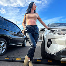 Штани-джогери з екошкіри на флісі "Spenser"| Батал