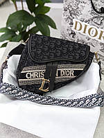 Женская сумка седло Кристиан Диор черная текстильная Dior