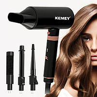 Многофункциональный фен мультистайлер KEMEY KM-9203 4 насадками для укладки выпрямления и завивки волос 4в1 p