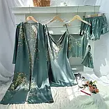 Атласний жіночий комплект сірого кольору сну халат з поясом, пеньюар піжама двійка, фото 8