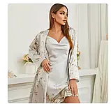 Атласний жіночий комплект сірого кольору сну халат з поясом, пеньюар піжама двійка, фото 10