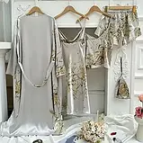 Атласний жіночий комплект сірого кольору сну халат з поясом, пеньюар піжама двійка, фото 2