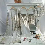 Атласний жіночий комплект сірого кольору сну халат з поясом, пеньюар піжама двійка, фото 3