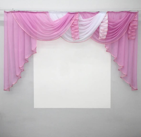 Ламбрекен в вітальню/спальню на карниз 2м. Колір рожевий з білим