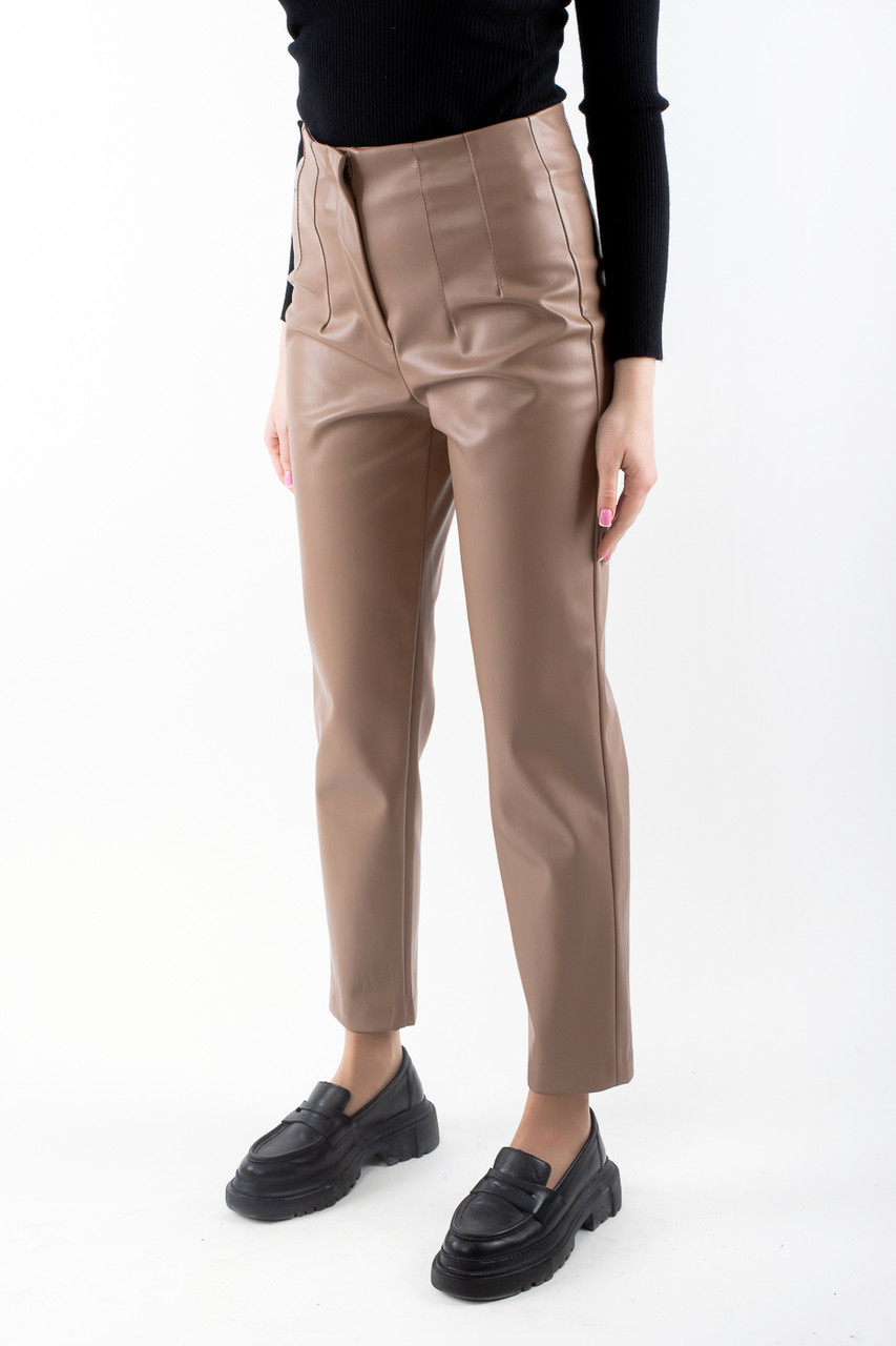 Штани жіночі з екошкіри прямі на замші чорні, щтани з екошкіри чорні прямі 3947 (2000000121512), фото 1