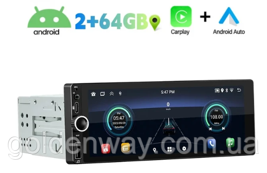 Автомагнітола 1 DIN Android D6021A екран 7 дюймів 2/64 ГБ Wi Fi Bluetooth Gps Apple CarPlay AndroidAuto