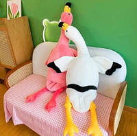Подушка-игрушка Фламинго 130 см, мягкая обнимашка, розовый и белый.