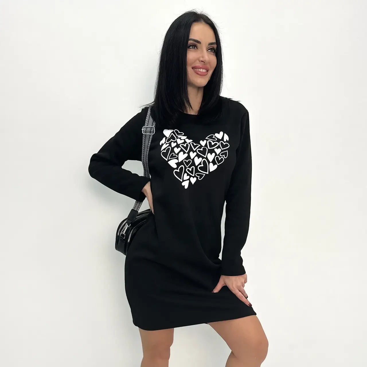 Жіноча тепла сукня на флісі з принтом серце на грудях, фото 1