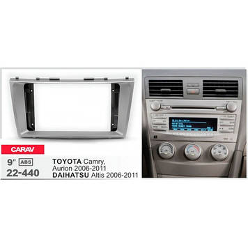 Перехідна рамка під магнітолу 9 дюймів Toyota Camry Aurion 2006-2011 Carav 22-440 срібляста рамка тойота камрі