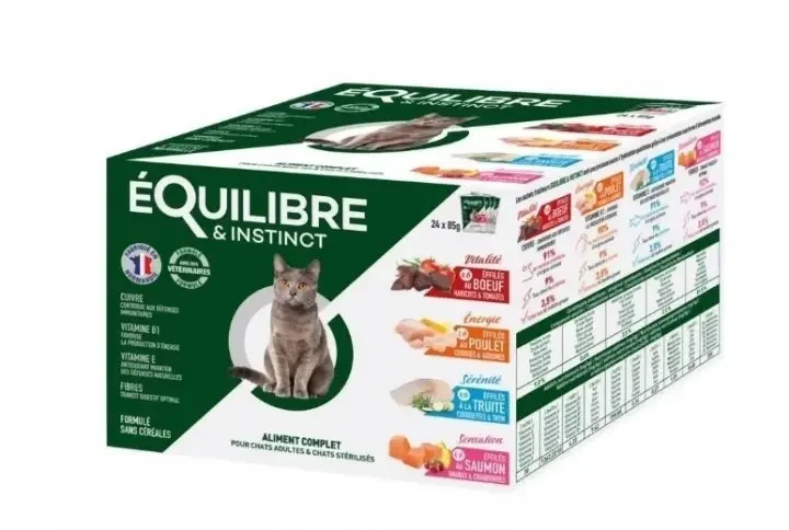 Вологий корм для дорослих та стерилізованих кішок Equilibre & Instinct 24 шт. по 85 г