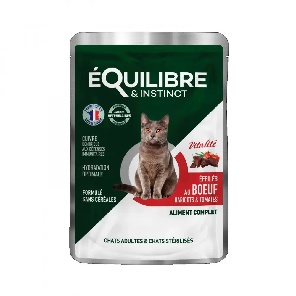 Вологий корм для дорослих та стерилізованих кішок Equilibre & Instinct шматочки в соусі яловичина 12 шт. по 85 г, фото 1