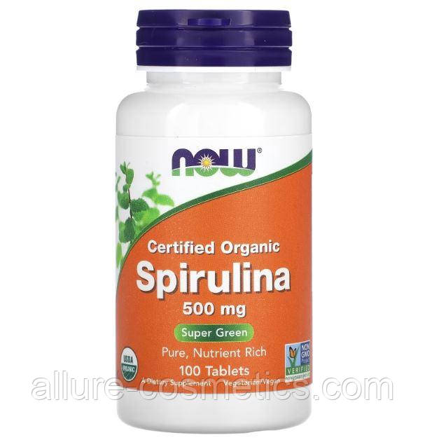 Сертифікована органічна спіруліна Now Foods Organic Spirulina 500 мг 100 таблеток