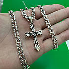 Комплект срібний ланцюжок бісмарк і хрест без розп`яття 925 проба чорніння, фото 2