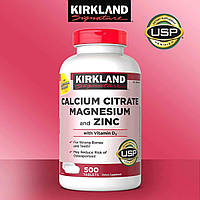 Вітаміни Kirkland Signature Calcium Citrate Magnesium and Zinc Цитрат кальцію, магній і цинк + Вітамін D3 (500 шт)