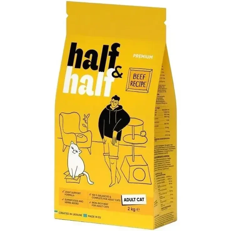 Сухий корм Half & Half для дорослих кішок з яловичиною 2 кг