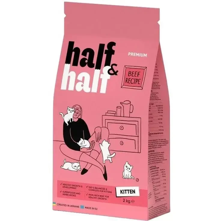 Сухий корм Half & Half для кошенят з яловичиною 2 кг