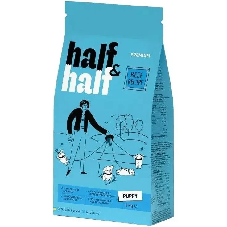 Сухий корм Half & Half для цуценят всіх порід із яловичиною 2 кг