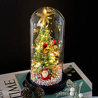 Дед мороз в стеклянной колбе и елочка с украшениями LED подсветкой Rose of Love на батарейках