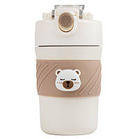 Металевий герметичний термос "Милий ведмедик" 420 мл колір біло-коричневий