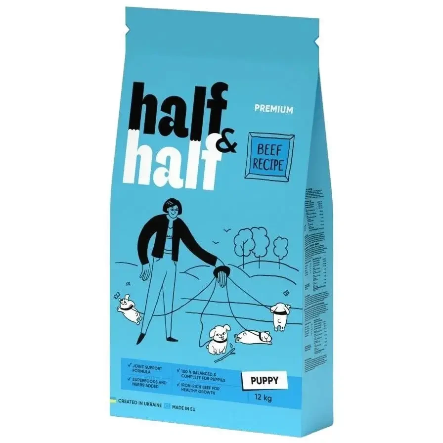 Сухий корм Half & Half для цуценят всіх порід з яловичиною 12 кг