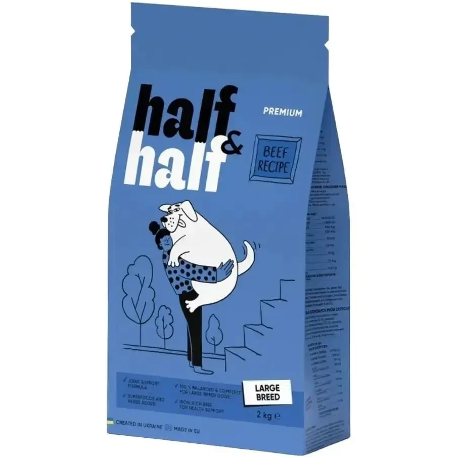 Сухий корм Half & Half для дорослих собак великих порід із яловичиною 2 кг
