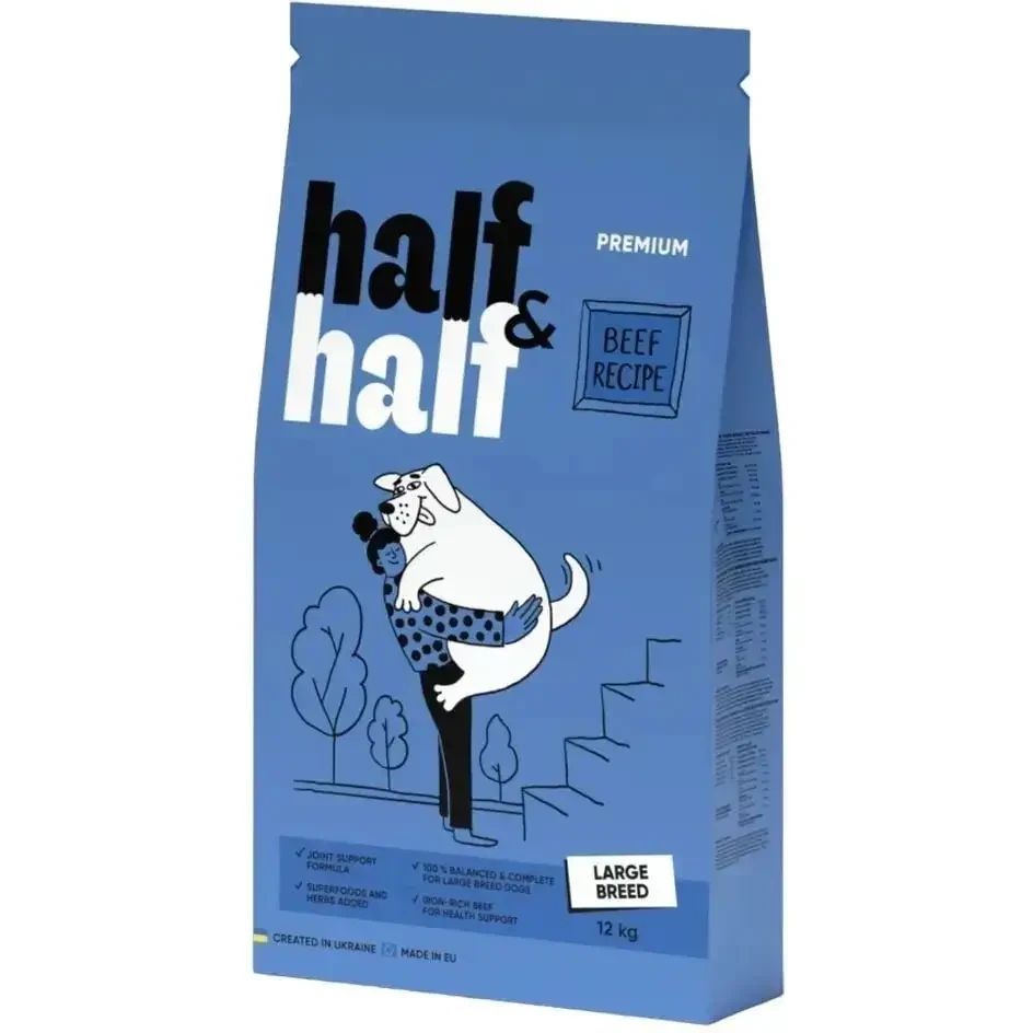 Сухий корм Half & Half для дорослих собак великих порід з яловичиною 12 кг