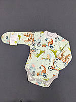 Боди для новорождённых с закрытыми рукавами из футера HappyTot Африка 62см мятное 9-050ф