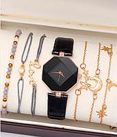 Комплект жіночий кварцевий наручний годинник та браслети