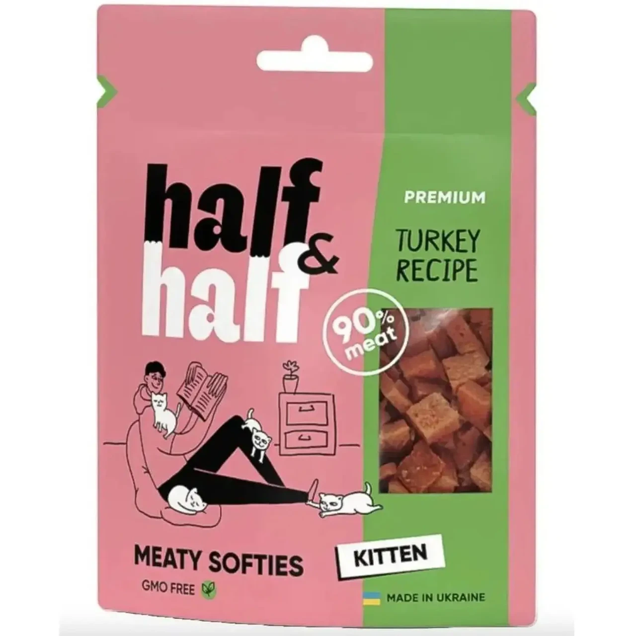 Ласощі для кошенят Half & Half у формі м'ясних шматочків з індичкою 50 г