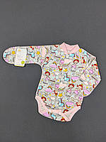 Боди для новорождённых с закрытыми рукавами из футера HappyTot Princess 62см серое с розовым 9-050ф