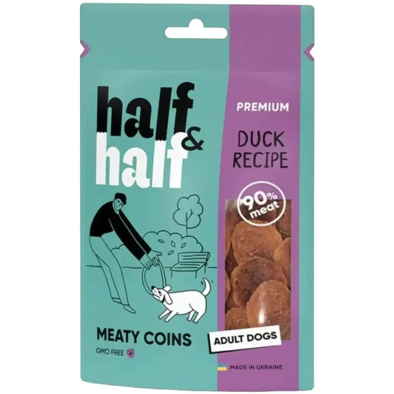 Ласощі для собак Half & Half у формі м'ясних монет з качкою 100 г