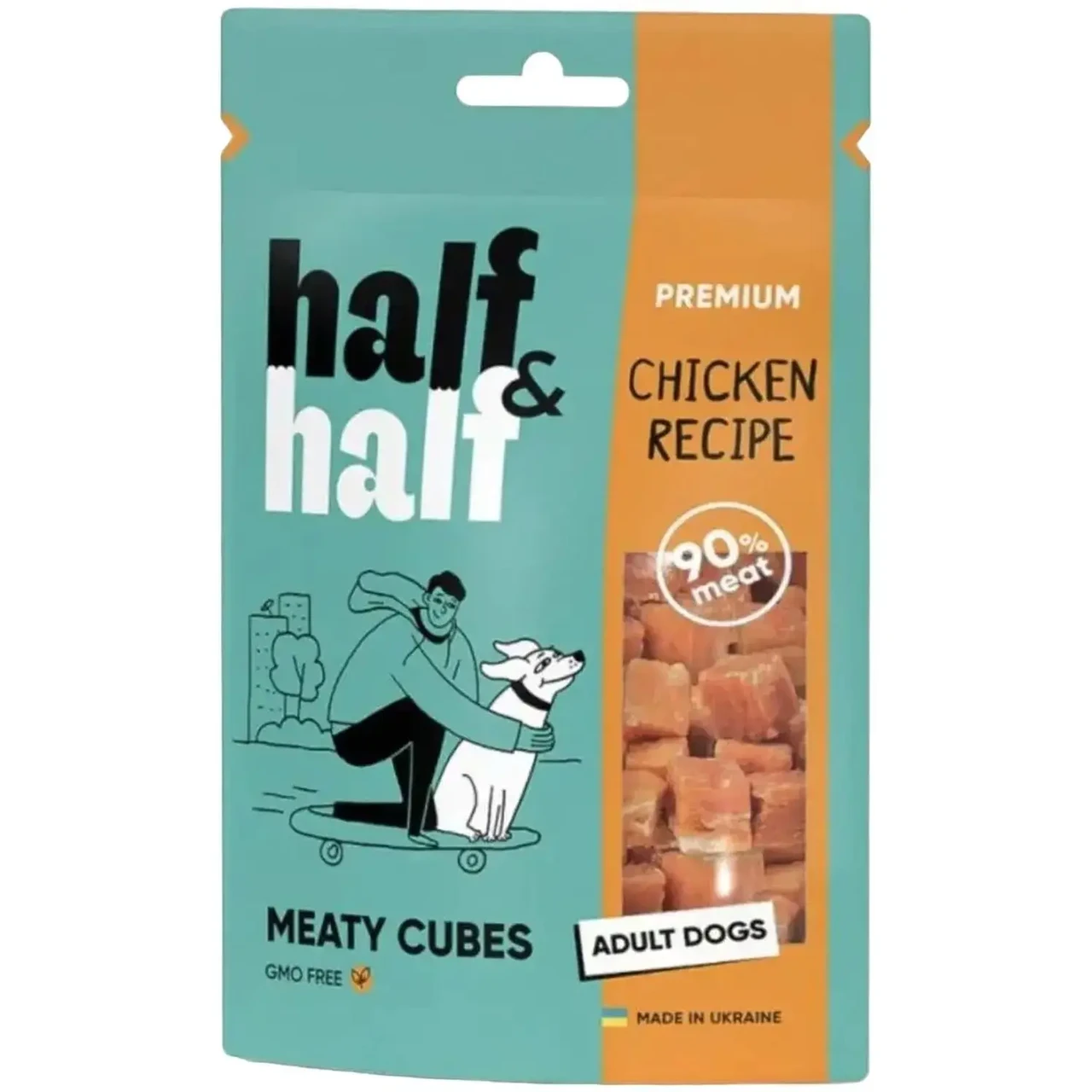 Ласощі для собак Half & Half у формі м'ясних кубиків з куркою 100 г