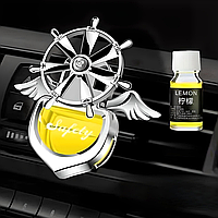 Ароматизатор с вентилятором и крыльями в машину на дефлектор на клипсе с дополнительной жидкостью, Лимон