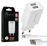 Зарядное Сеть WK WP-U119i 2USB 2A + Cable Lightning белый