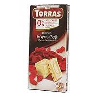 Шоколад Torras білий з ягодами годжі без цукру і глютену 75 грам
