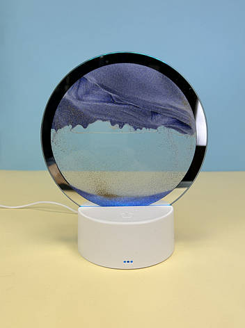 Настільна LED лампа нічник RGB Пісочний годинник 3D Sandscape, синій пісок, фото 1