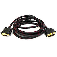 Кабель Merlion Dvi-Dvi 10m, 2 ферита, оплетка, Black, 24/24pin, (Пакет), Q50