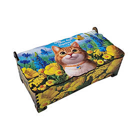 Дерев'яна скринька "Рудий котик" купюрниця 17х6х9 см Ubumblebees Різнобарвний (2000002464778)