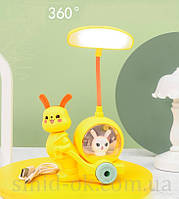 Детская лампа "Зайка" аккумуляторный настольный LED светильник ночник точилка розовый зеленый USB 3W 400mAh желтый